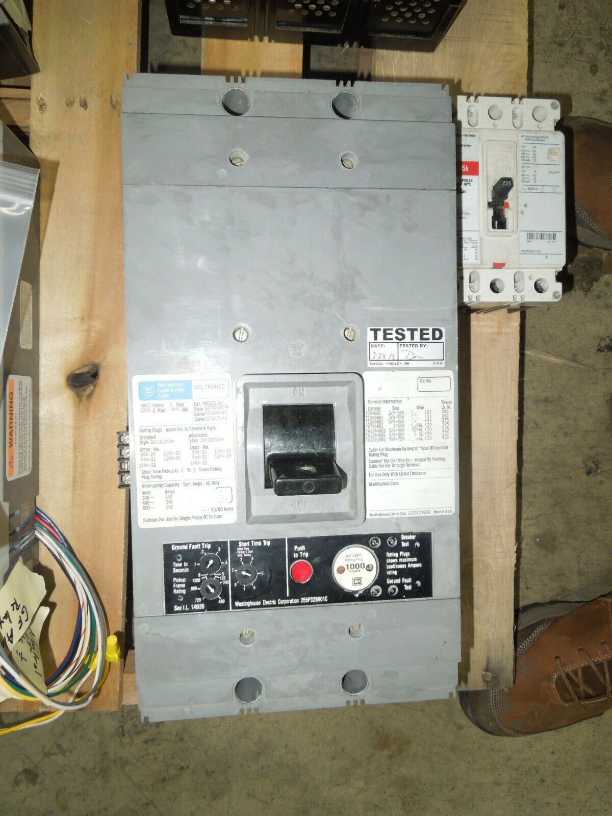 Westinghouse HNCG31200F 1000A 3P 600V Ground Fault Breaker Used w/ Test