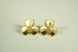 Mini Gold Plated Flower Earrings with Cubic Zirconia - $35.00
