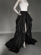 BLACK High Slit Gown Skirt Black Taffeta Maxi Skirt Evening Prom Skirt Plus Size image 4