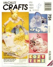 McCalls 751 5852 Infant Baby Basket Bib Bonnet Bunny Cozy Time Pattern U... - $20.77
