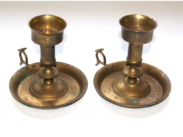 70&#39;s ENESCO IMPORTS CORP Aged Brass Unpolished Candle Holder w/ Fingerloop - $57.42