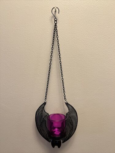 Primary image for PartyLite Hanging Bat Votive Candle Holder Black and Purple Halloween NIB
