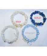 Glass Pearl Charm Hand Created Memory Wire Wrap Beaded Bracelets  - $18.23