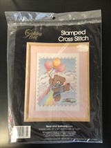 Golden Bee Bear & Balloons Stamped Cross Stitch Clouds House Rainbow 12 x 16 NIP - $14.50