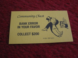 2004 Monopoly Board Game Piece: Bank Error Community Chest Card - $1.00