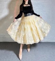 Layered Tulle Lace Skirt Yellow Wedding Lace Tulle Skirt Holiday Skirt Plus Size