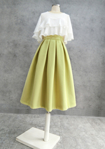 A-line High Waisted Winter Midi Party Skirt Wool-blend Midi Skirt Lime Green
