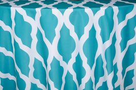 Blue Tablecloth Drapery Fabric Quatrefoil Printed Poplin 120&quot;W By the Yard - $52.05