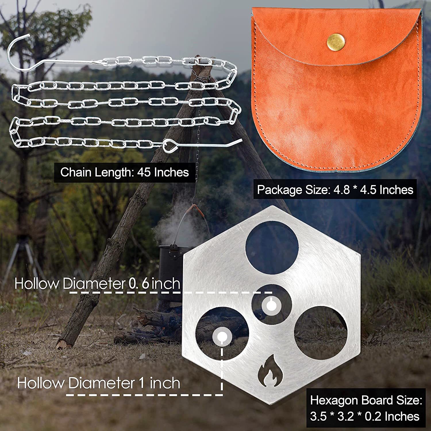 Campfire Grill Tripod Board Portable Stainless Steel Camping Grill