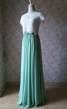 Boho Wedding Bridesmaid Dress Chiffon Maxi Skirt Short Sleeve Crop Lace Top  image 2