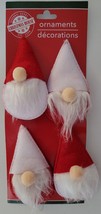 Christmas Ornaments Mini-Gnomes w Hanging Loops 3.5”Hx2”Wx0.5”D+2”Loop 4Pk - $2.96