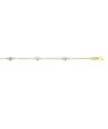 14K Yellow Gold Anklet with White Gold Heart Charms, 10" - $210.00