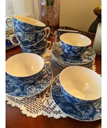 Enoch Wedgwood 1957 Gainsborough Blue Floral 7 Cups, 8 Saucers - $68.00