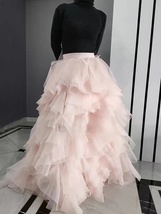 BLUSH PINK Ruffle Tulle Maxi Skirt Outfit Layered Tulle Skirt Bridal Tulle Skirt image 4