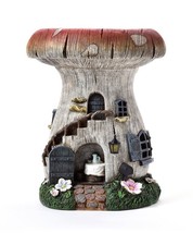 Fairy Mushroom Statue Solar Mystical Large House Poly Stone 15.7" High Toadstool