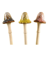  Mushroom Garden Stakes Set of 3 - 12&quot; High Ceramic3 Different Colors To... - $43.55