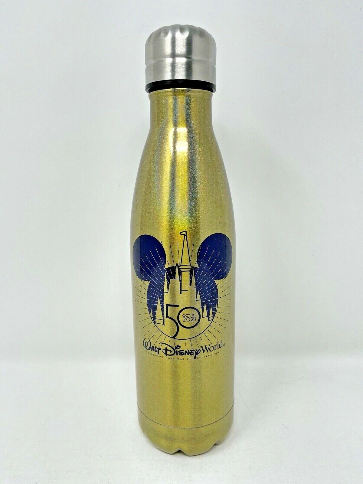 Primary image for Disney Parks WDW 50th Anniversary Oct 1st 2021 Gold Water Bottle Tumbler Day of
