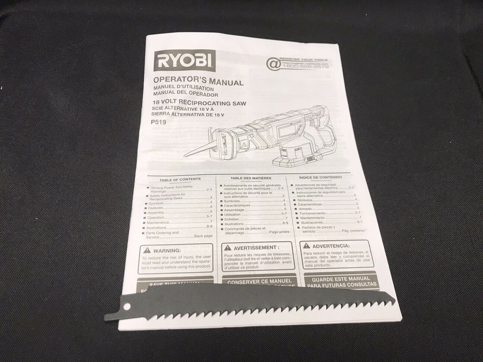 RYOBI P519/P519VN 18V CORDLESS RECIPROCATING SAW W/BLADE TOOL ONLY NEW