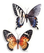Butterfly Wall Plaques Set of 2 Metal 15" Long Colorful Painted Garden Monarch
