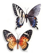 Butterfly Wall Plaques Set of 2 Metal 15" Long Colorful Painted Garden Monarch - $48.51