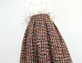 Pink Winter Midi Tweed Skirt A-line High Waisted Pink Midi Tweed Skirt Plus Size image 14