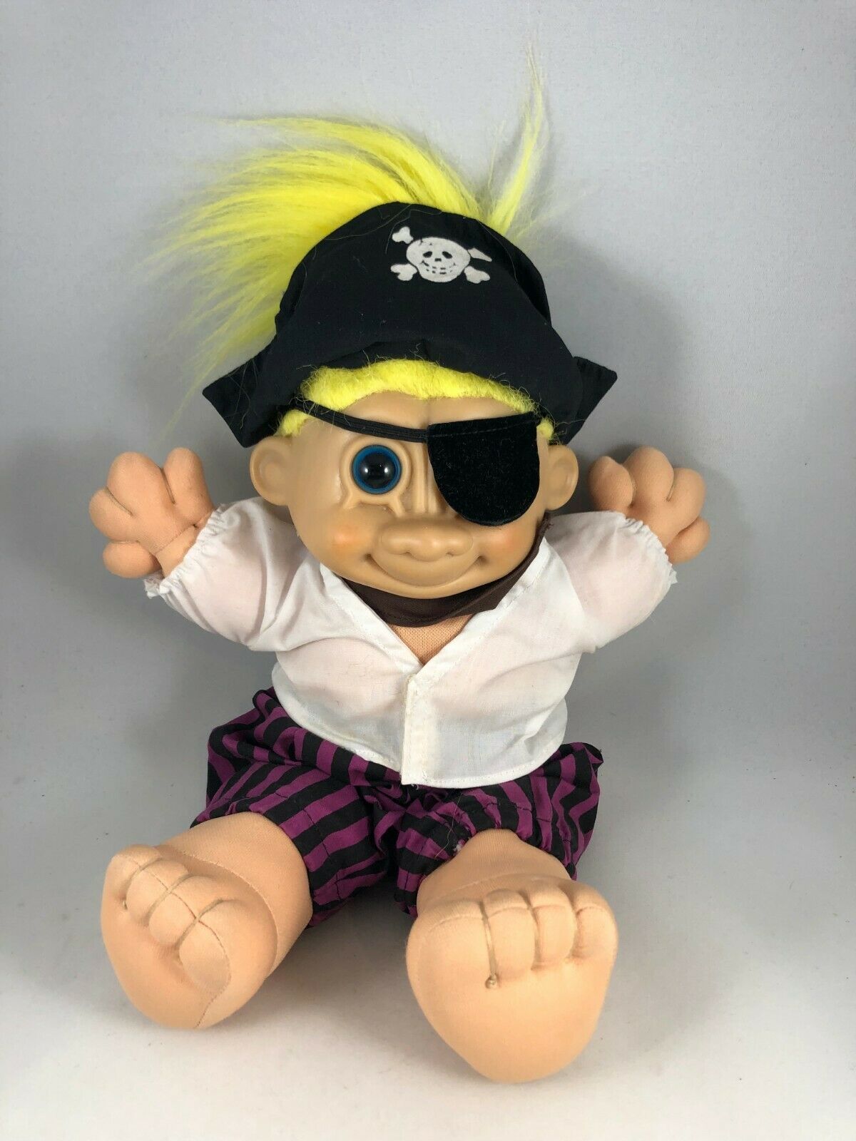 Russ Soft Body Troll 12in. Pirate Yellow Hair Blue Eyes Patch Vintage 90s - $19.00