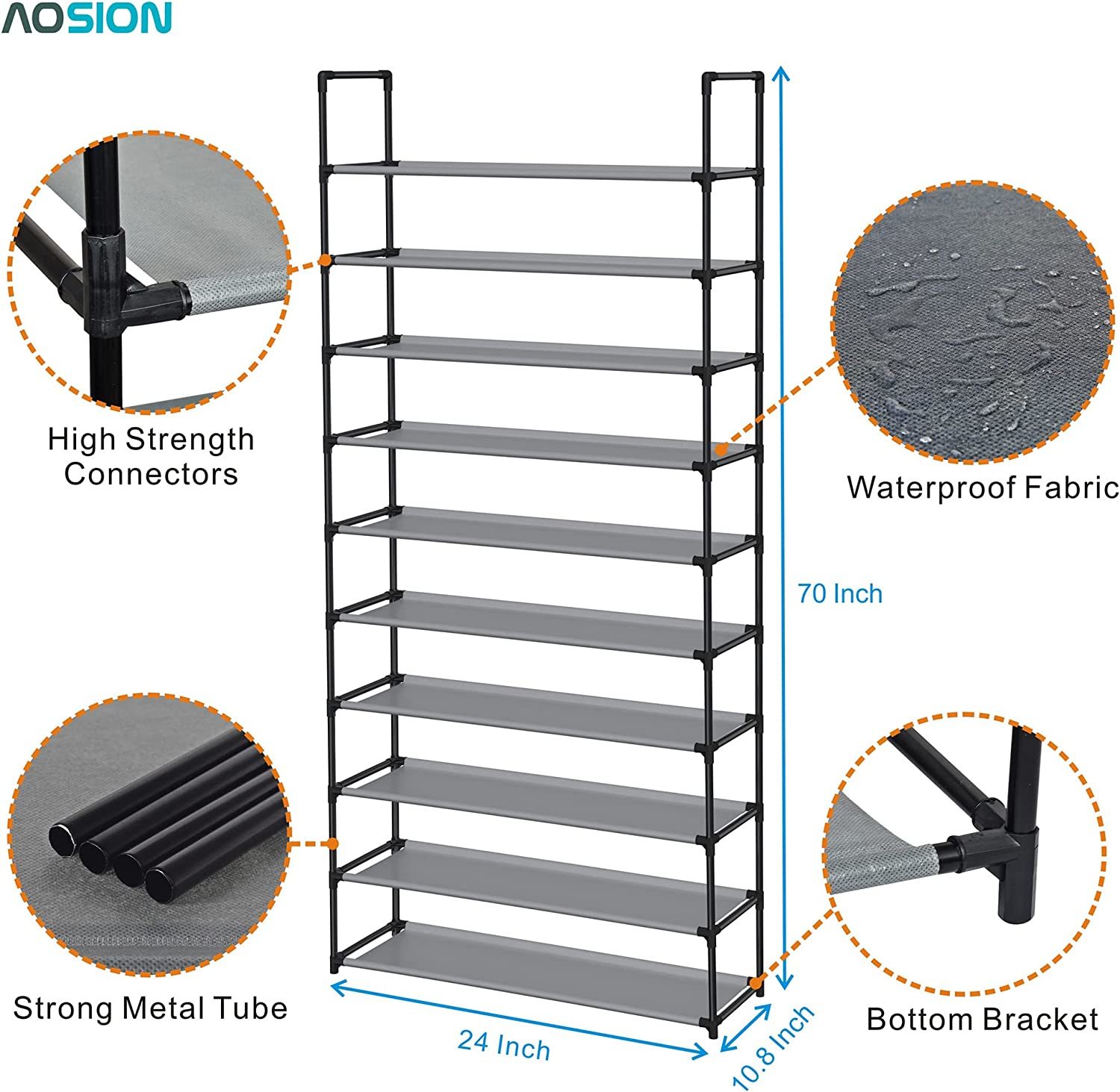 Kottwca 10 Tier Tall Shoe Rack Organizer for Closet Entryway, 20