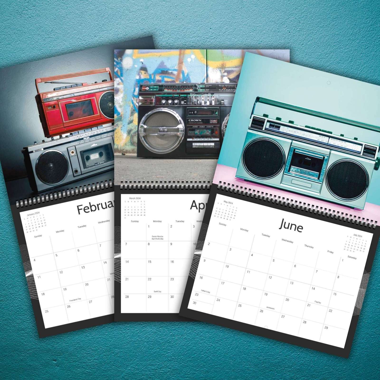 Boombox Calendar 2024 Retro Wall Art Vintage Radio Decor Speaker