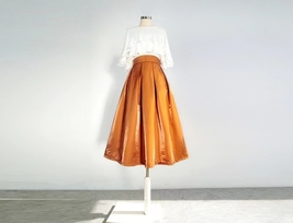 Women Satin Polyester Pleated Skirt Outfit RUST Pleated Midi Party Skirt Plus image 4