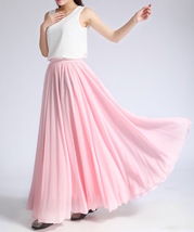 Pink MAXI CHIFFON SKIRT Women High Waisted Chiffon Maxi Skirt Plus Size image 9