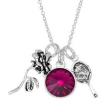 DISNEY BEAUTY &amp; THE BEAST ROSE/PURPLE CRYSTAL/MIRROR CHARM NECKLACE~NEW!... - $32.99