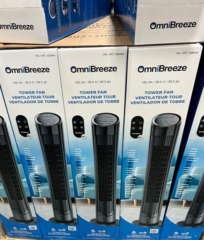 OmniBreeze Tower Fan with Remote 4 Speeds 3 Breeze Modes, Widespread