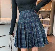 Knee Length Pleated Plaid Skirt Women Plus Size Navy Black Pleated PLAID SKIRTS image 2