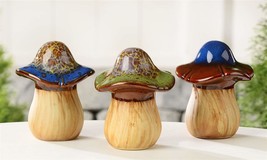 Mushroom Toadstool Statues Set of 3 Garden Ceramic 4.9" High 3 Colors Forest image 2