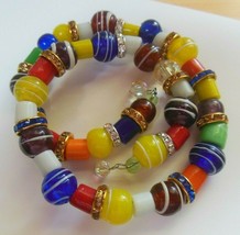 Vintage Multi-color MURANO Art Glass Bead &amp; Crystal Wrap Bracelet - $64.35