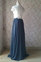 DUSTY BLUE Side Slit Maxi Chiffon Skirt Dusty Blue Bridesmaid Outfit Plus Size image 4