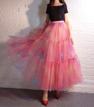 Rainbow Color Long Tulle Skirt Tiered Tutu Skirt Outfit Plus Size Layered Skirt 