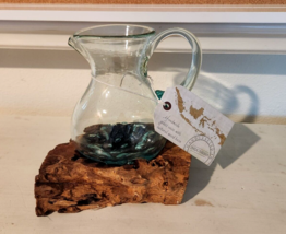 Nwt Handmade Handblown Molten Glass Vase/PITCHER Wood Base 7.5" Tall - $23.76