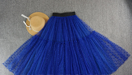 Black Tulle Midi Skirt Women A-line Black Polka Dot Midi Tulle Skirt Plus Size image 14