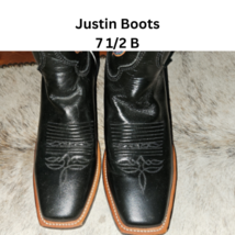 Justin Western Cowboy Boots Black Size 7 1/2 B Womens Pre-Loved L2660 Leather image 2