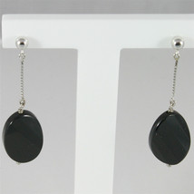 18K WHITE GOLD PENDANT EARRINGS, WITH OVAL BALCK ONYX, MADE IN ITALY - $317.95