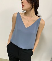 Sleeveless Pale Blue Chiffon Top V-Neck Chiffon Tank Top Bridesmaid Chiffon Top image 7