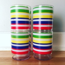Vintage 70s Morgan Lucite Cocktail Glasses - Rainbow Stripe Design