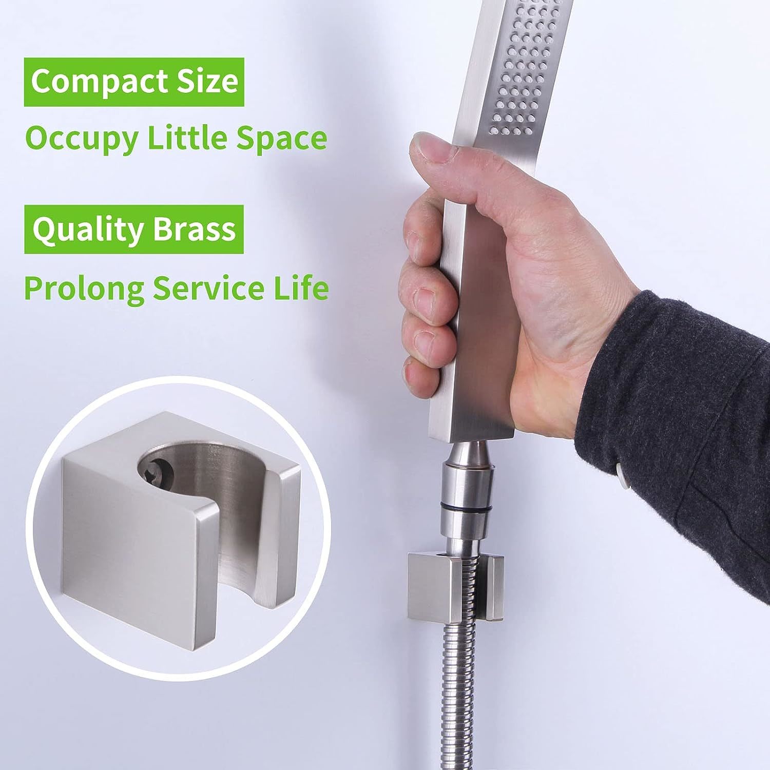 Handheld Shower Wand Holder, Angle Simple Brass Shower Handle, Brushed Nickel. Bath Accessory Sets