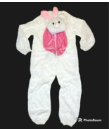 Kids 7 8 Bunny Rabbit Costume Hooded Jumpsuit White Pink Plush Boy Girl - $24.99