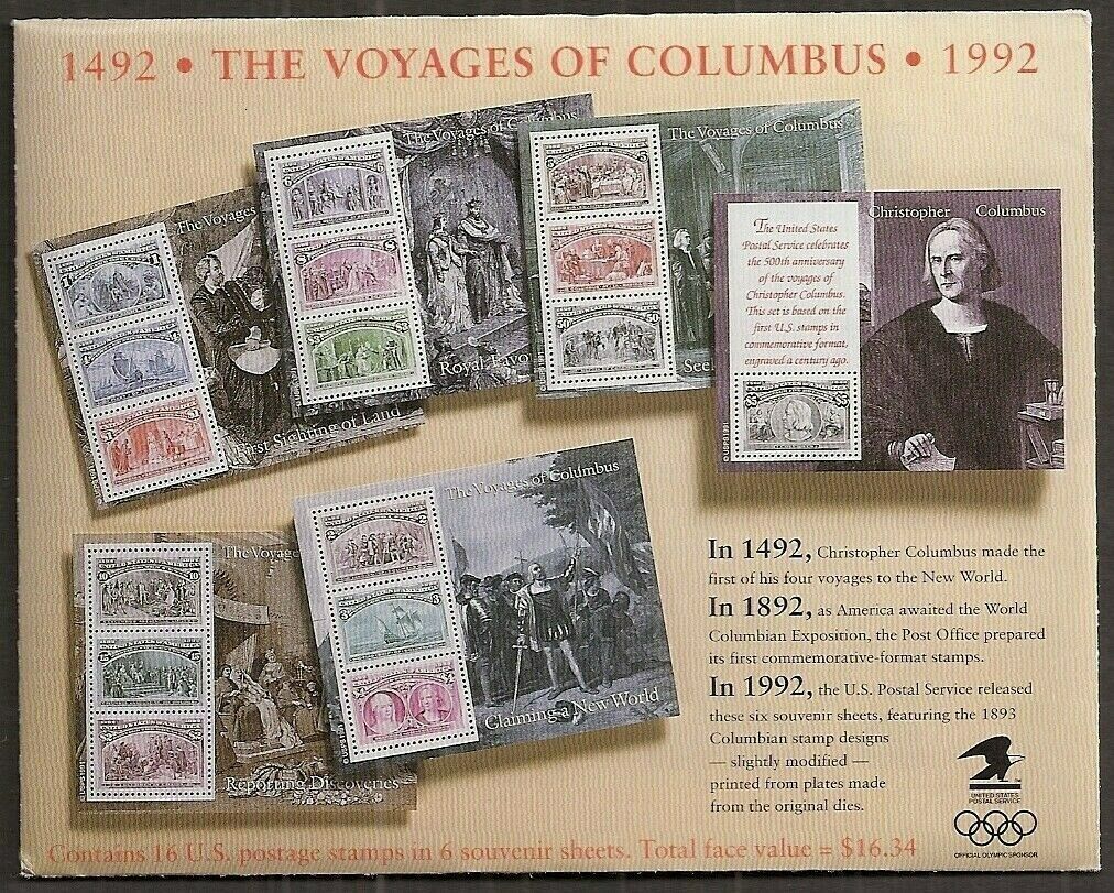 2629a, Set of Six Columbus Souvenir Sheets With Original Envelope - Stuart Katz - $19.99