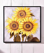 Sunflower Oil Print Framed 40" High Stretched Canvas Extra Large Yellow Flowers