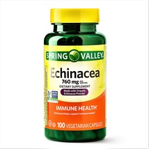 Spring Valley Echinacea Capsules Immune Health 760 mg 100 Vegetarian Capsules - $20.69