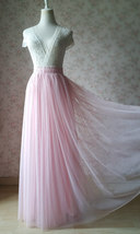 LIGHT PINK Full Length Tulle Skirt Plus Size High Waist Pink Tulle Skirt image 2