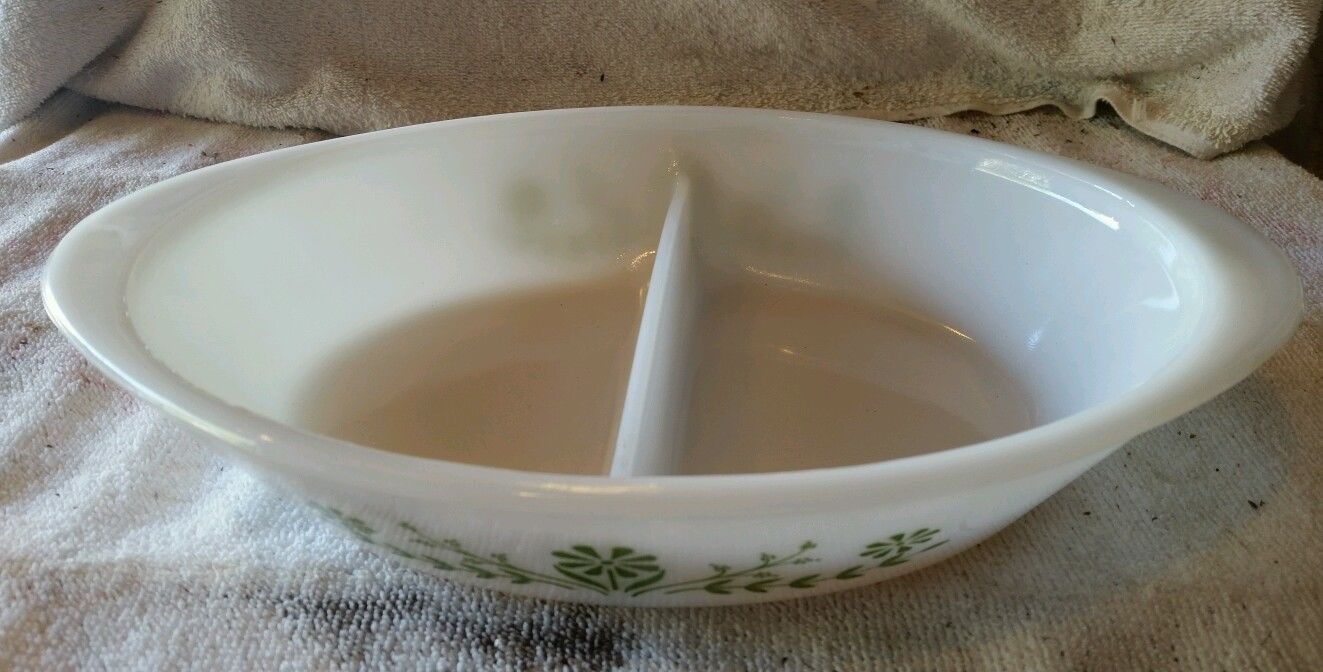 Vintage Glasbake 1 Qt. Milk Glass Casserole Dish with Glass Clear Lid